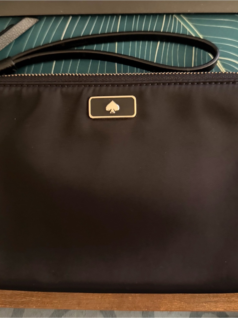 kate spade Black Nylon Wristlet with Gold Spade Accent